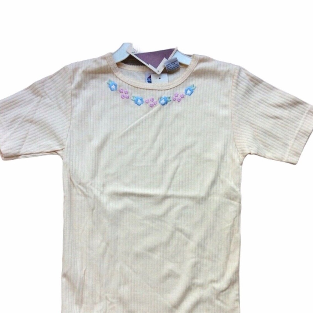 New Legends Medium M 10/12 10 12 Girls Yellow Beige Embroidered Top Shirt NWT